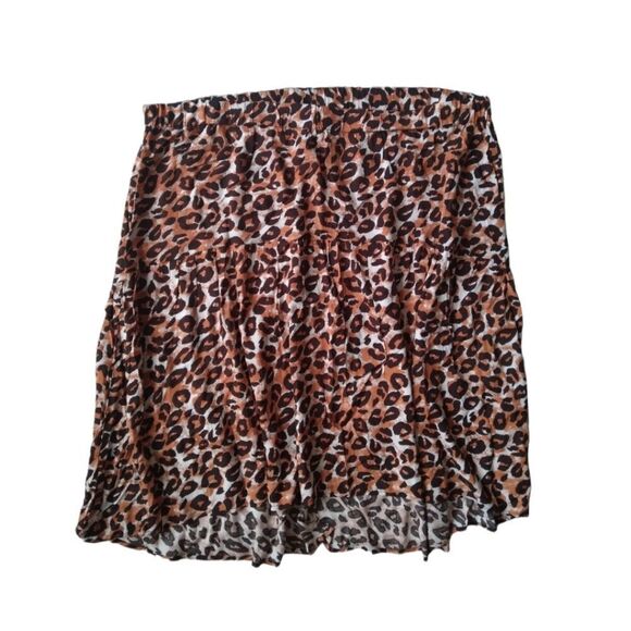 Intro. Brown and Black Leopard Print Boho Chic High Low Plus Size Midi Skirt - Picture 2 of 16